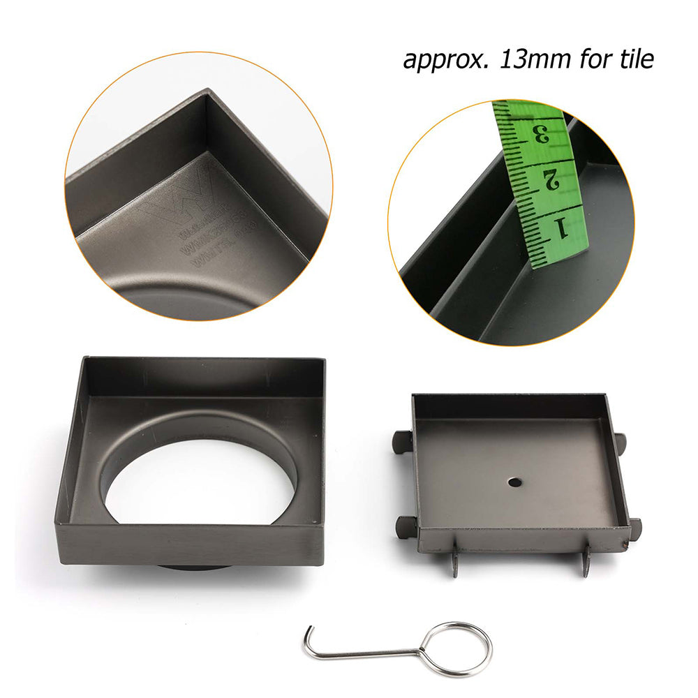Gun Metal 100x100mm Square Tile Insert Floor Drain Small Shower Grate 80mm Waste