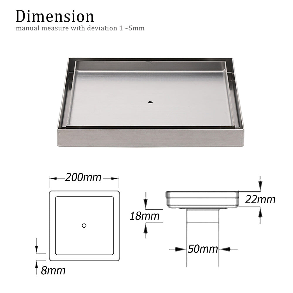 Shower Heads & Screens: Bathroom 200x200mm Big Square Tile Insert Floor Drain Shower Grate 50mm Waste