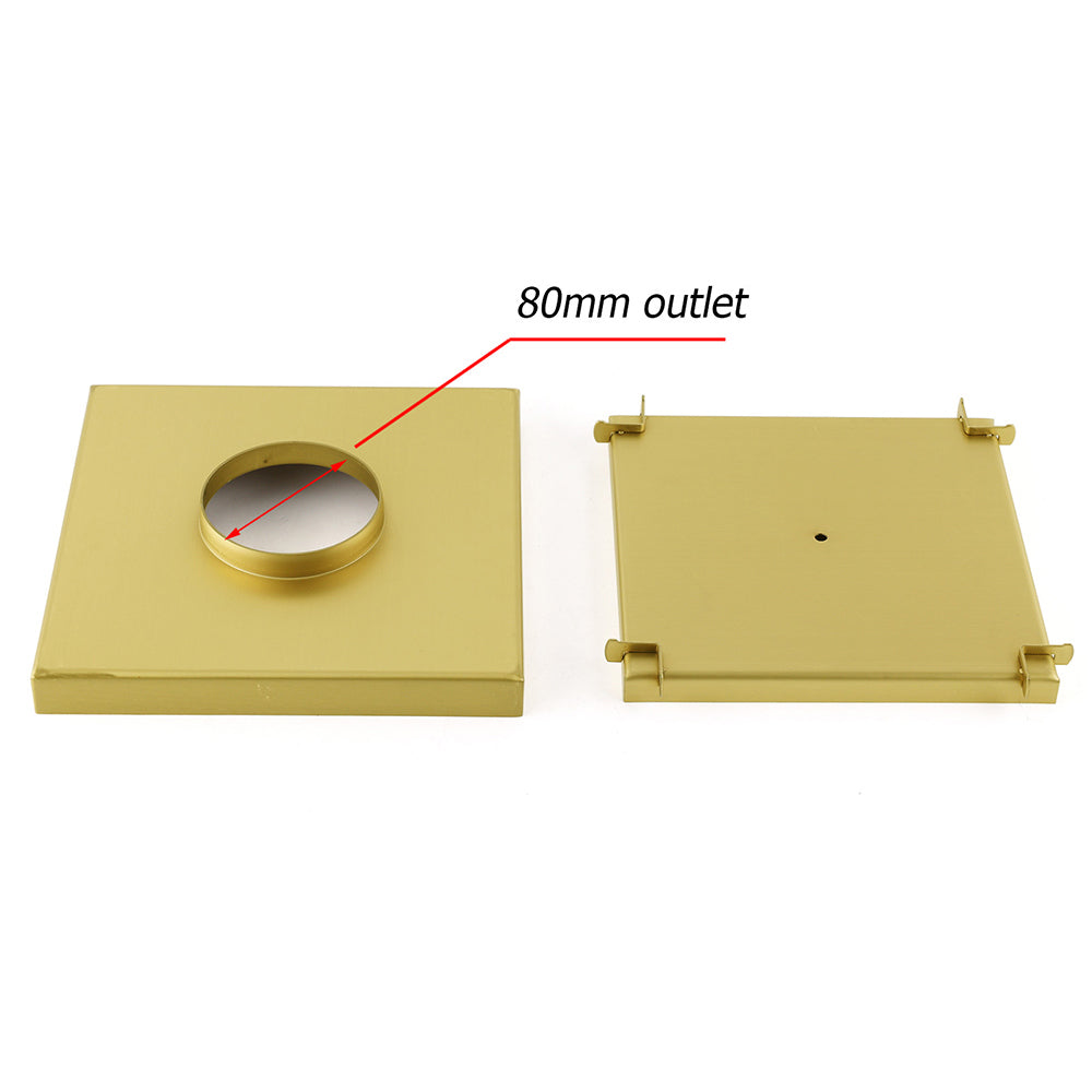 Brushed Gold Large 200mm Tile Insert Bathroom Floor Drain Grate 80mm Waste Outet