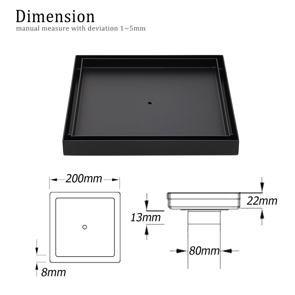 Shower Heads & Screens: Watermark Matt Black Large 200mm Tile Insert Floor Drain Shower Grate 80mm Waste