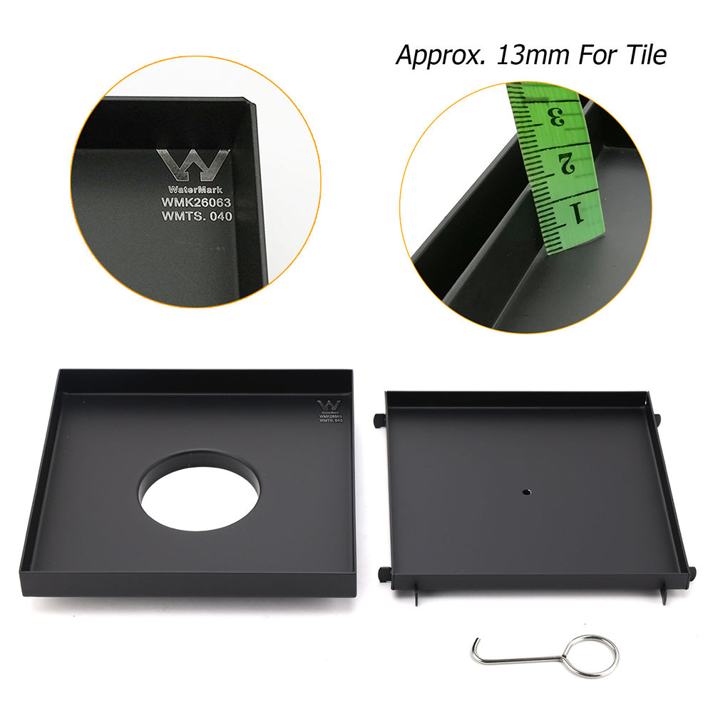 Shower Heads & Screens: Watermark Matt Black Large 200mm Tile Insert Floor Drain Shower Grate 80mm Waste