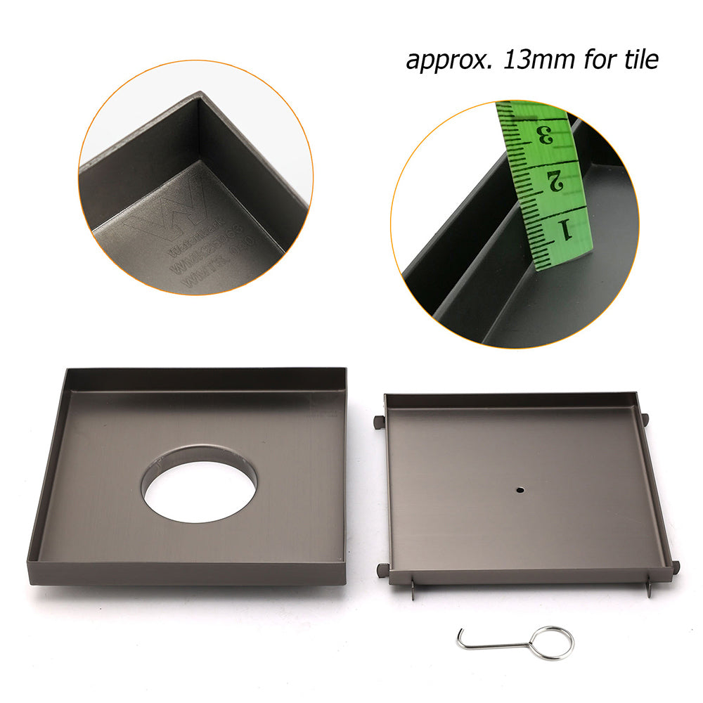 Gun Metal Large Square 200x200mm Tile Insert Floor Drain Shower Grate 80mm Waste