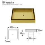 Shower Heads & Screens: Brushed Gold Square 150x150mm Tile Insert Floor Drain Shower Grate 50mm Waste