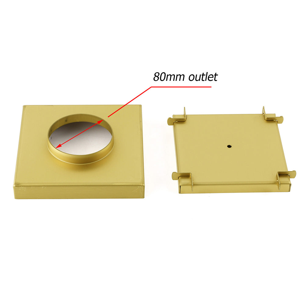Shower Heads & Screens: Brushed Gold 150x150mm Tile Insert Floor Drain Shower Grate 80mm Waste Watermark