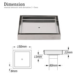 Square 150x150mm Tile Insert Floor Drain 80mm Waste Stainless Steel Shower Grate