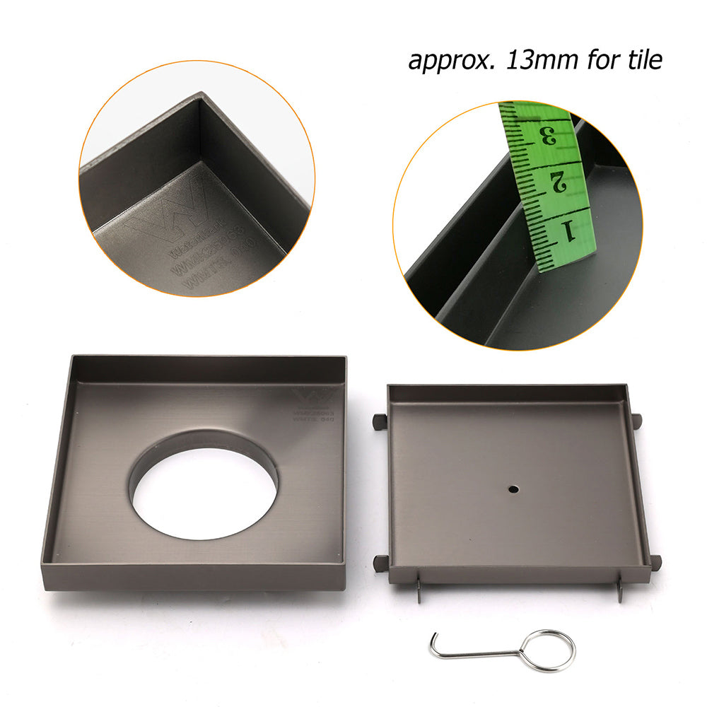 Bathroom Gun Metal 150mm Tile Insert Floor Drain Shower Grate 80mm Waste Outlet