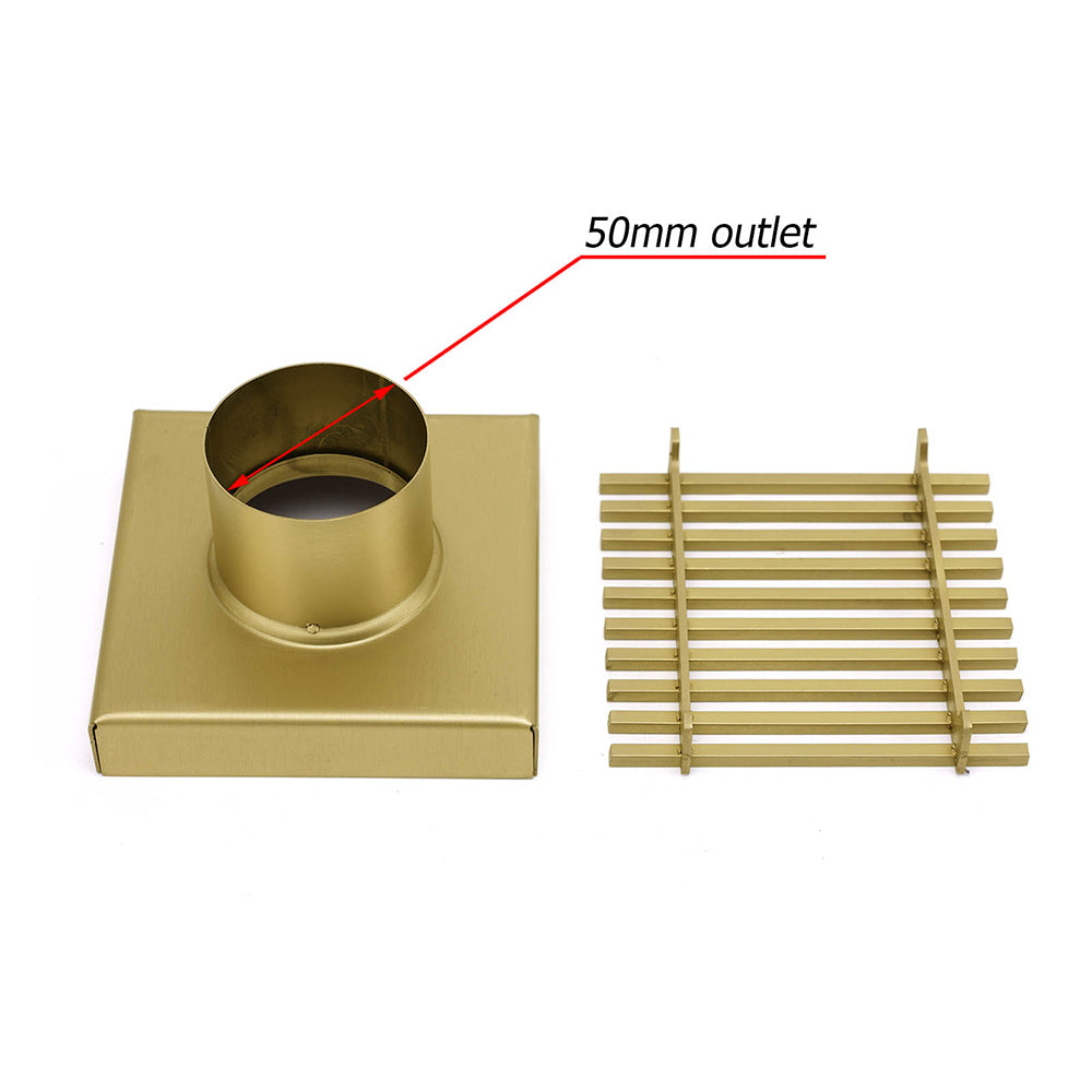 Brushed Gold Smart Square 100mm Strip Fence Floor Drain Shower Grate 50mm Waste
