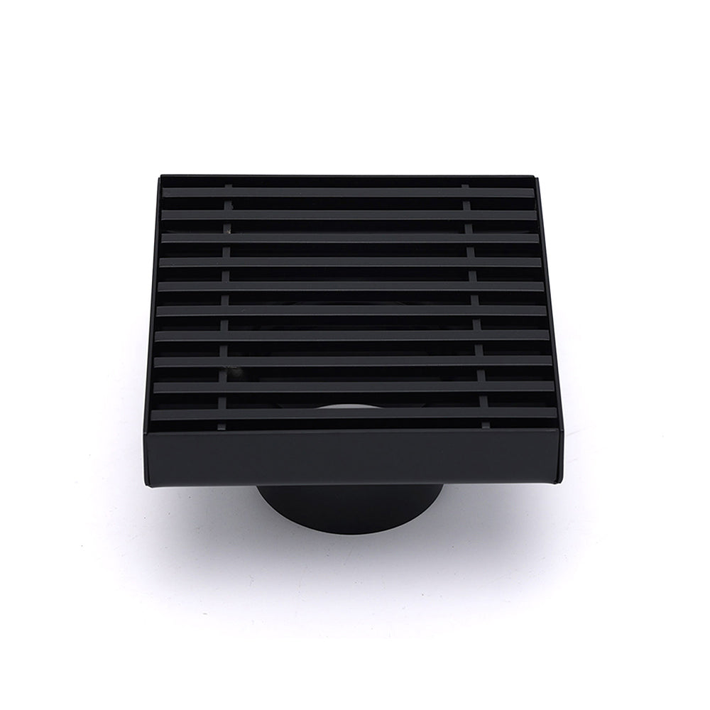 Shower Heads & Screens: Matt Black 100mm Square Strip Fence Shower Grate Bathroom Floor Drain 50mm Waste