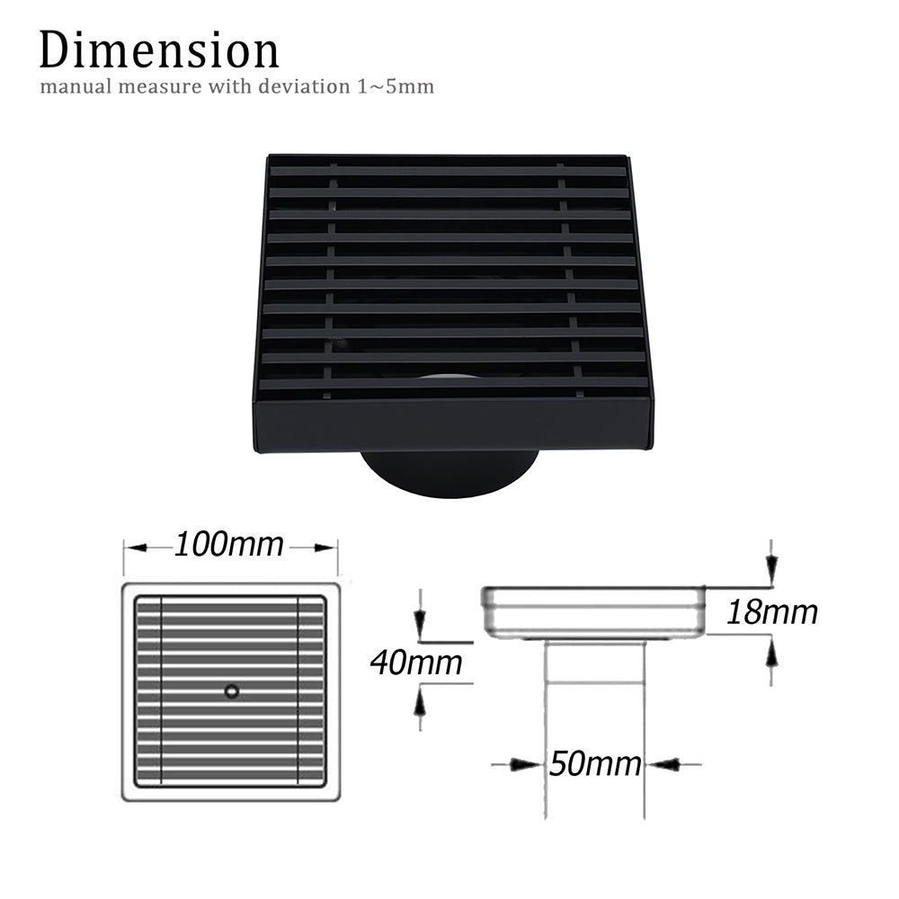 Shower Heads & Screens: Matt Black 100mm Square Strip Fence Shower Grate Bathroom Floor Drain 50mm Waste