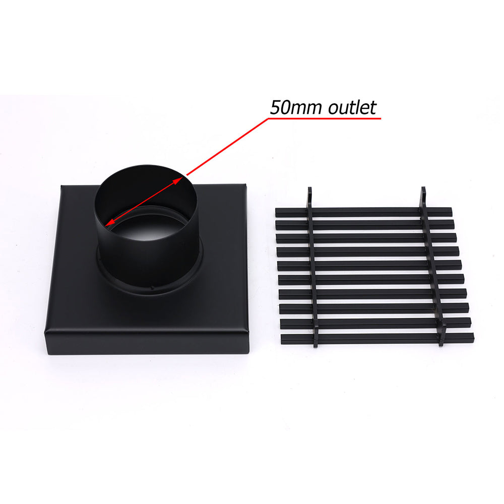 Shower Heads & Screens: Matt Black 100mm Square Strip Fence Shower Grate Bathroom Floor Drain 50mm Waste