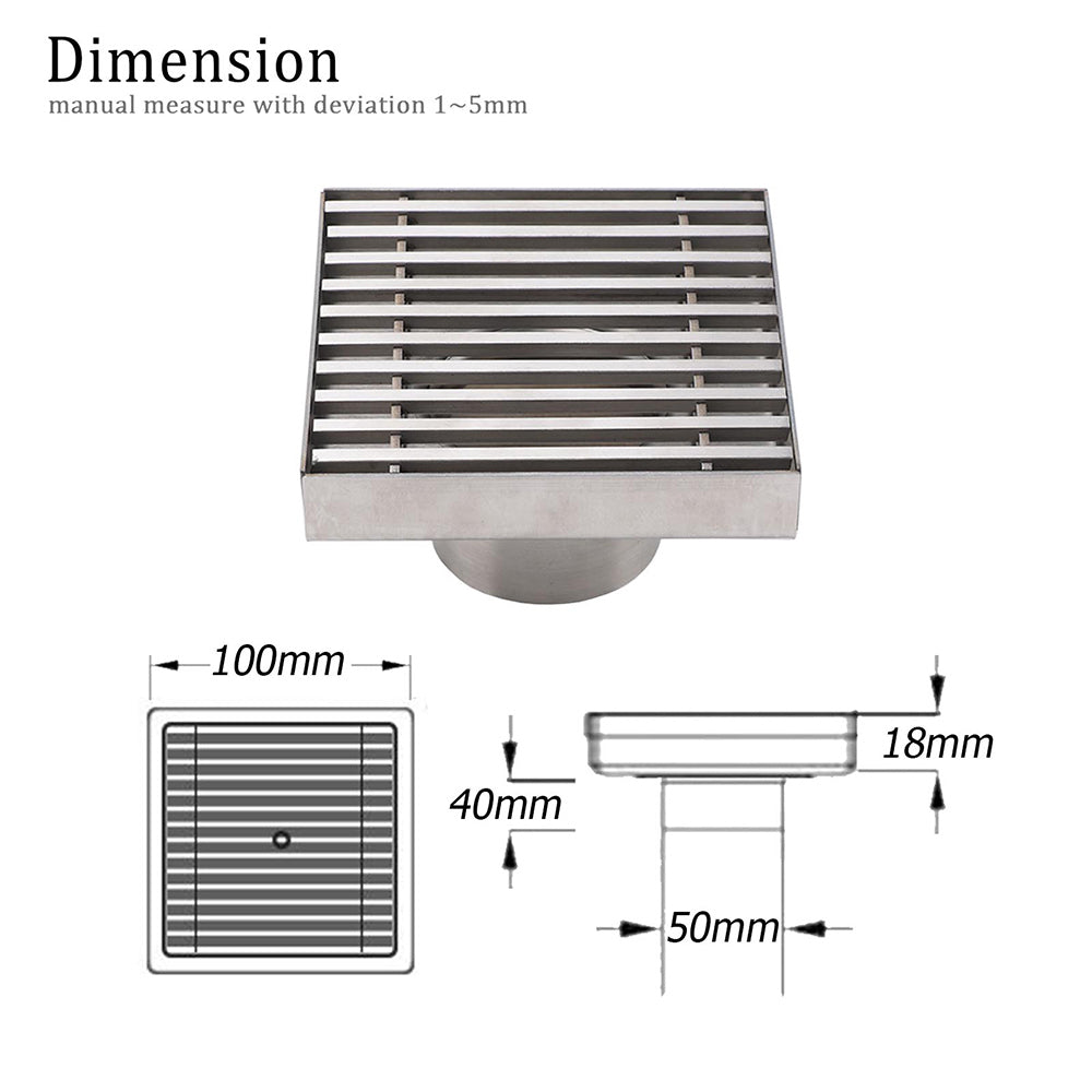 Shower Heads & Screens: Bathroom SUS 100mm Square Strip Fence Sword Shower Grate Floor Drain 50mm Outlet
