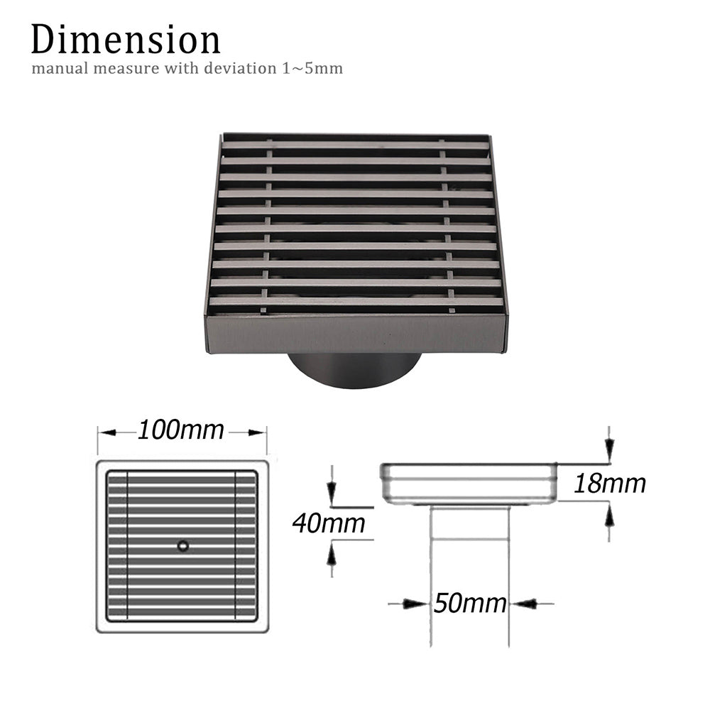 Shower Heads & Screens: Gun Metal SUS 100mm Square Strip Fence Floor Drain Small Shower Grate 50mm Waste