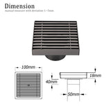 Shower Heads & Screens: Gun Metal SUS 100mm Square Strip Fence Floor Drain Small Shower Grate 50mm Waste