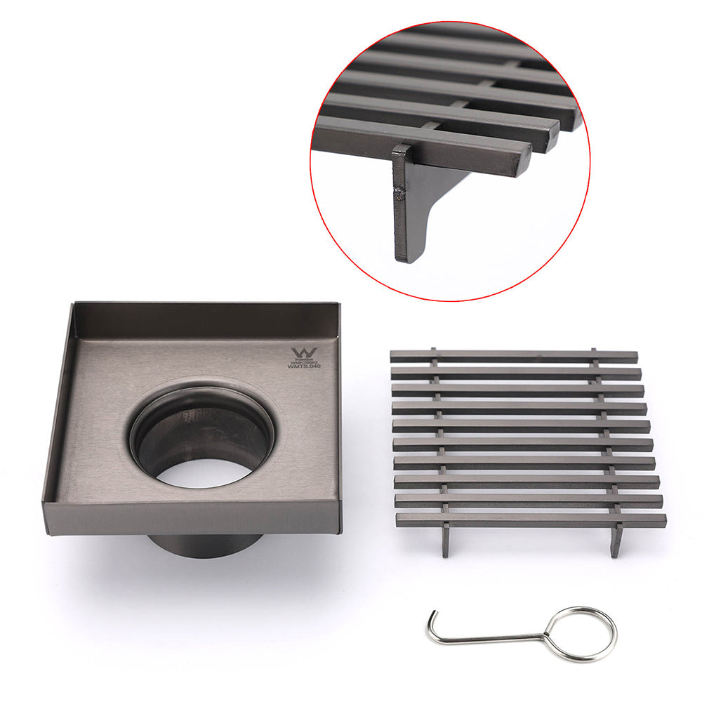 Shower Heads & Screens: Gun Metal SUS 100mm Square Strip Fence Floor Drain Small Shower Grate 50mm Waste