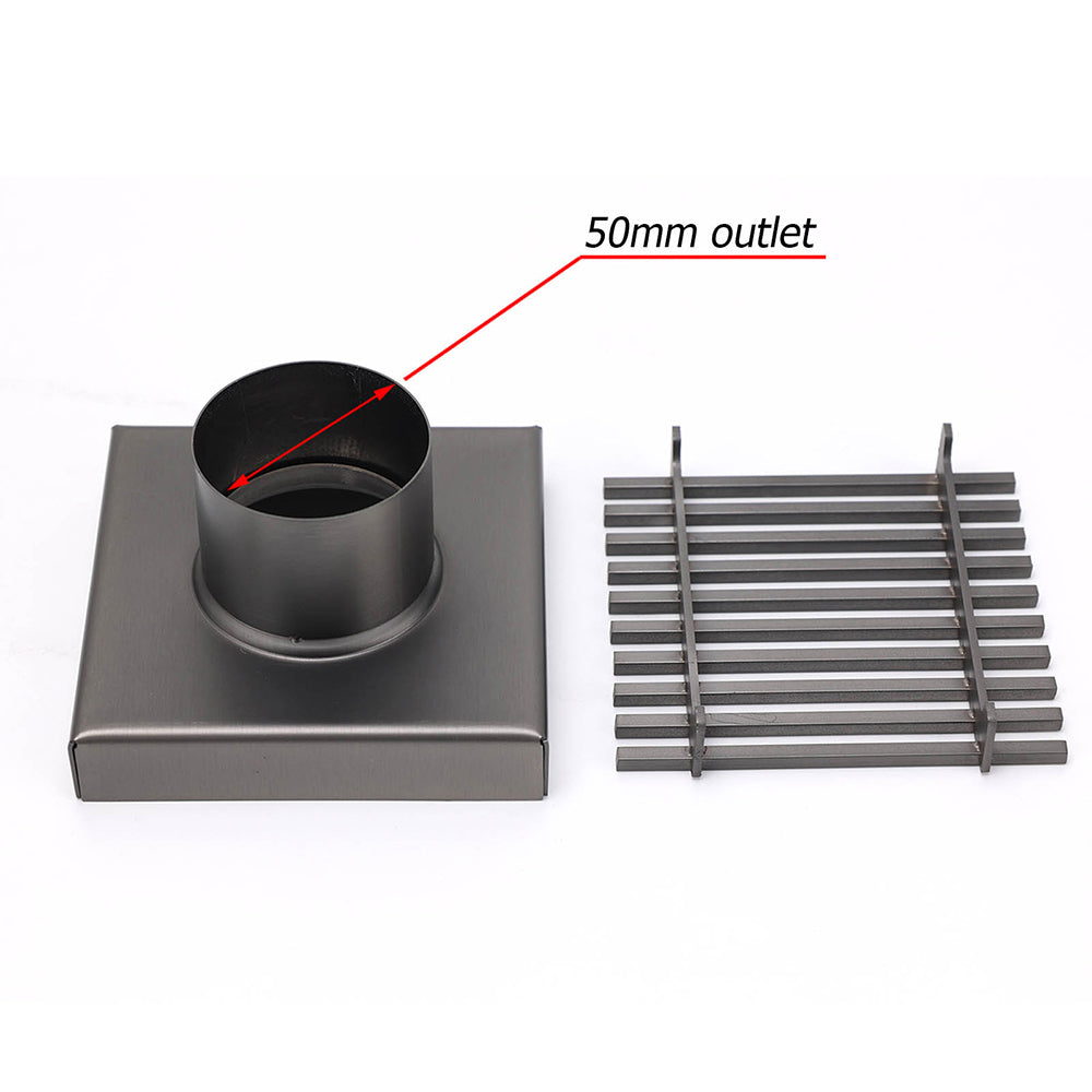 Shower Heads & Screens: Gun Metal SUS 100mm Square Strip Fence Floor Drain Small Shower Grate 50mm Waste
