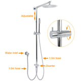 Shower Heads & Screens: WELS Chrome Round 8" Thin Rainfall Head Metal Handheld Sliding Rail Arm Dual Shower Twin Taps Set
