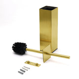 Shower Accessories: Brushed Gold Modern Stainless Steel Square Toilet Brush Wall Mounted Holder Cup