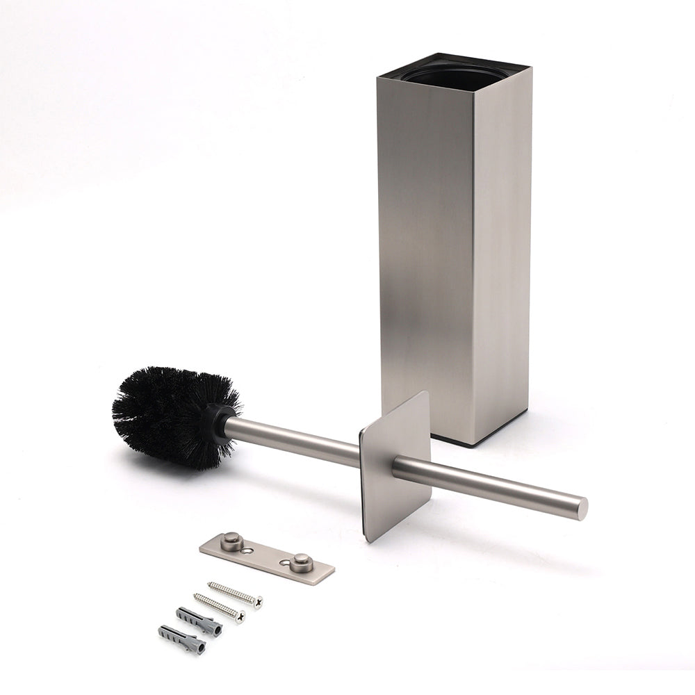 Shower Accessories: Brushed Nickel Cubic Square Toilet Brush Stainless Steel Wall Mounted Holder Cup
