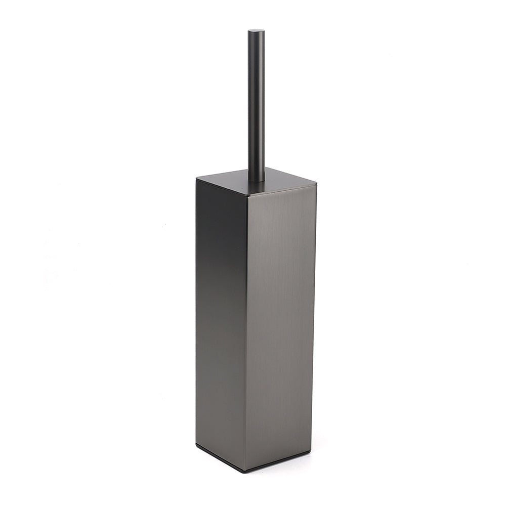 Shower Accessories: Bathroom Gun Metal Grey Square Toilet Brush 304 Stainless Steel Holder Cup Kit