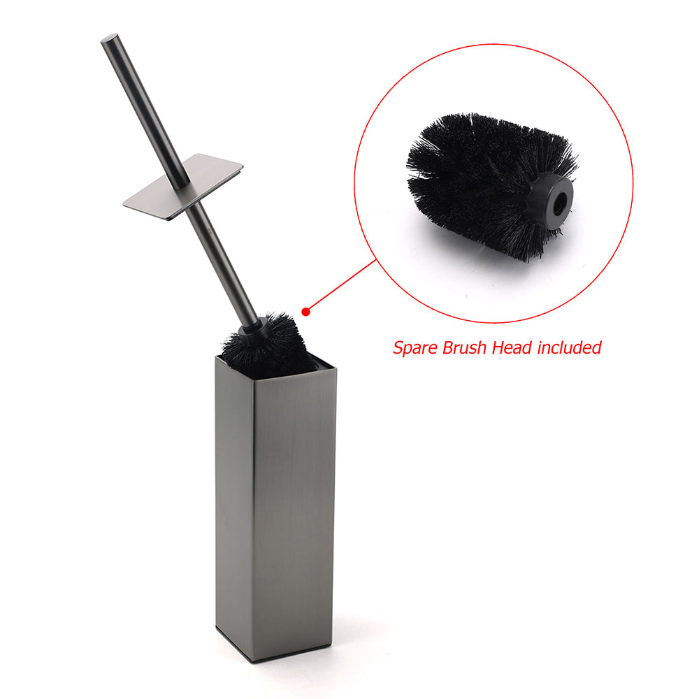 Shower Accessories: Bathroom Gun Metal Grey Square Toilet Brush 304 Stainless Steel Holder Cup Kit