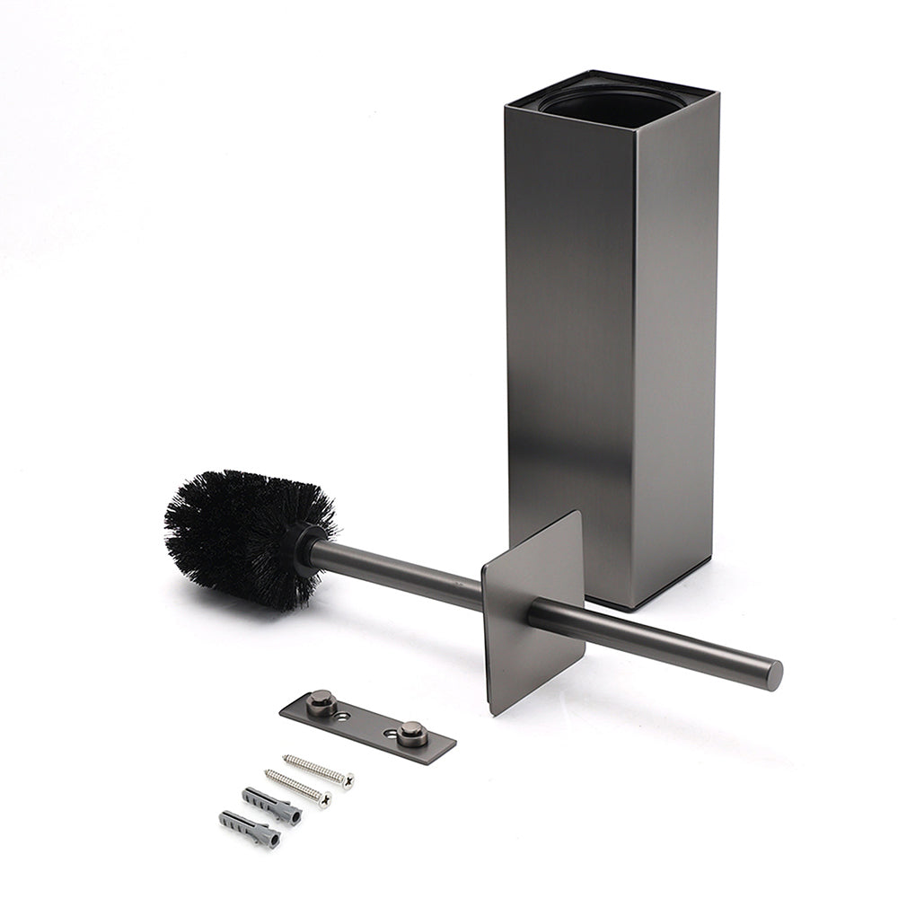 Shower Accessories: Bathroom Gun Metal Grey Square Toilet Brush 304 Stainless Steel Holder Cup Kit
