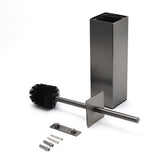 Shower Accessories: Bathroom Gun Metal Grey Square Toilet Brush 304 Stainless Steel Holder Cup Kit