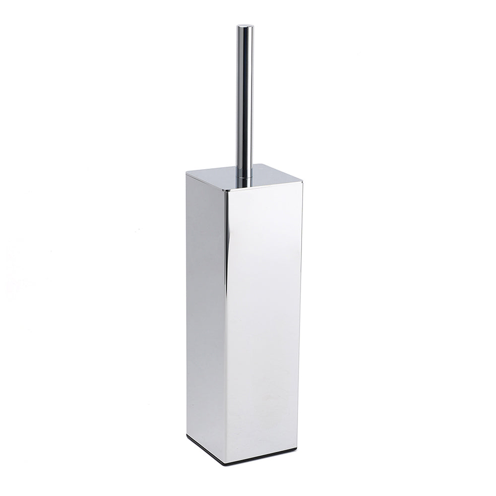 Shower Accessories: Bathroom Polished Chrome Square Standing Toilet Brush Stainless Steel Holder Cup Kit