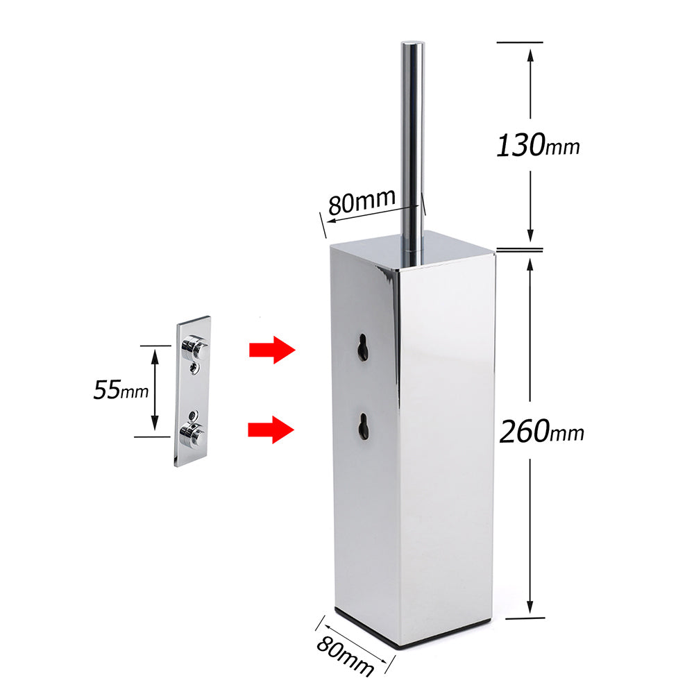 Shower Accessories: Bathroom Polished Chrome Square Standing Toilet Brush Stainless Steel Holder Cup Kit