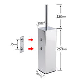 Shower Accessories: Bathroom Polished Chrome Square Standing Toilet Brush Stainless Steel Holder Cup Kit