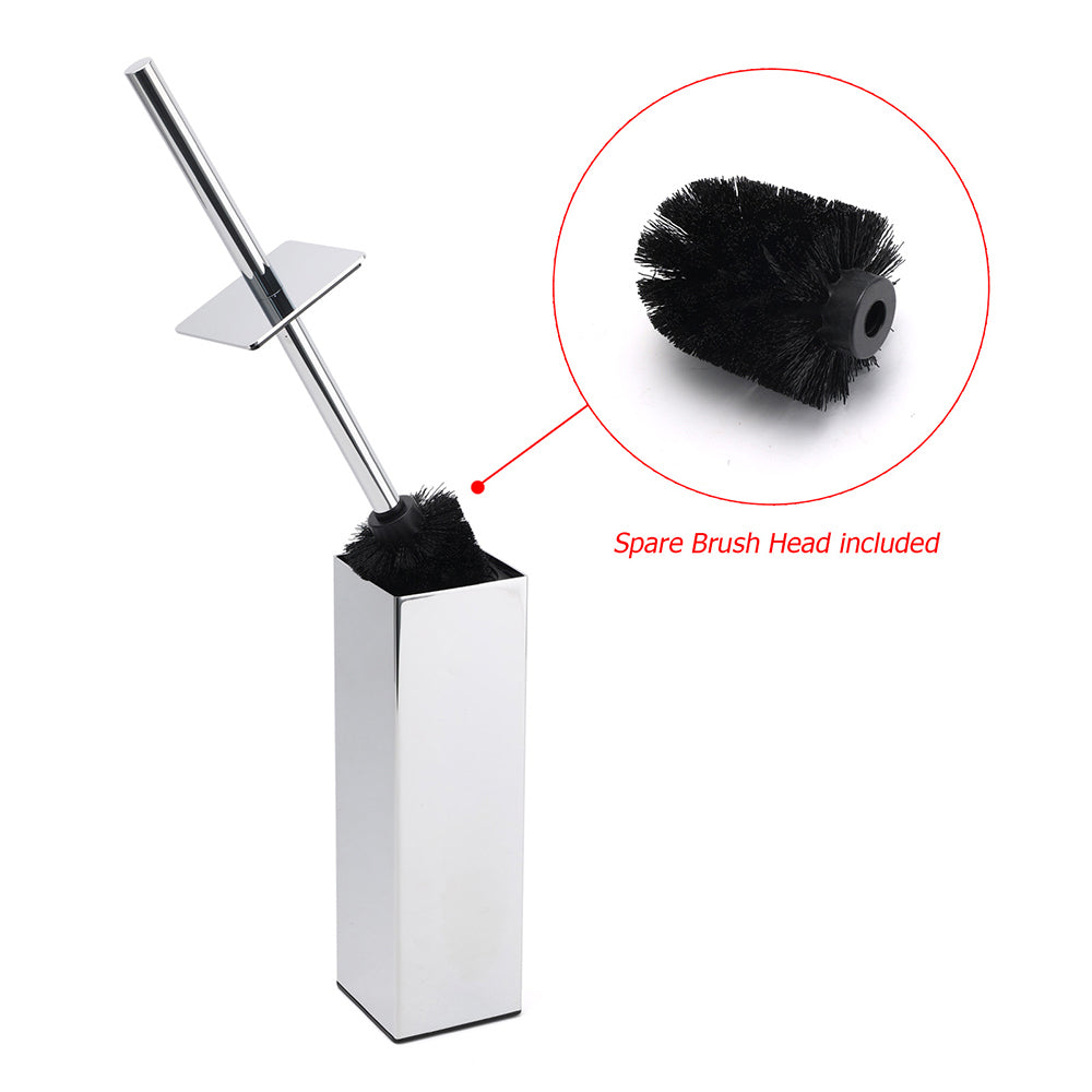 Shower Accessories: Bathroom Polished Chrome Square Standing Toilet Brush Stainless Steel Holder Cup Kit
