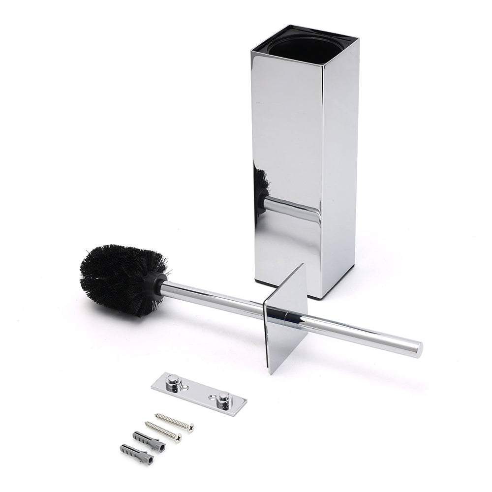 Shower Accessories: Bathroom Polished Chrome Square Standing Toilet Brush Stainless Steel Holder Cup Kit