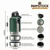 Pawstock 3-in-1 Insulated Dog Water Bottle with Dual Bowls – 1L Stainless Steel Travel Bottle-Aqua