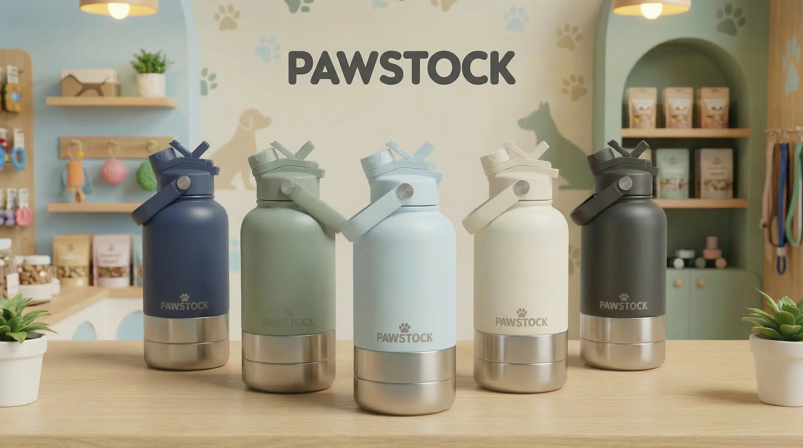 Pawstock 3-in-1 Insulated Dog Water Bottle with Dual Bowls – 1L Stainless Steel Travel Bottle-Aqua