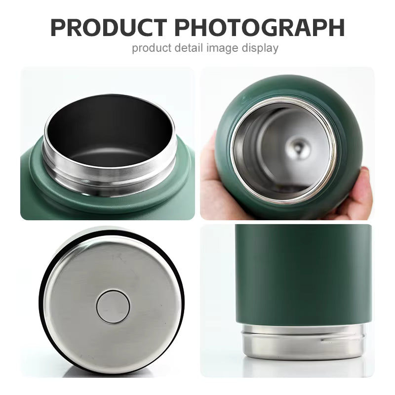Pawstock 3-in-1 Insulated Dog Water Bottle with Dual Bowls – 1L Stainless Steel Travel Bottle-Rainforest Green