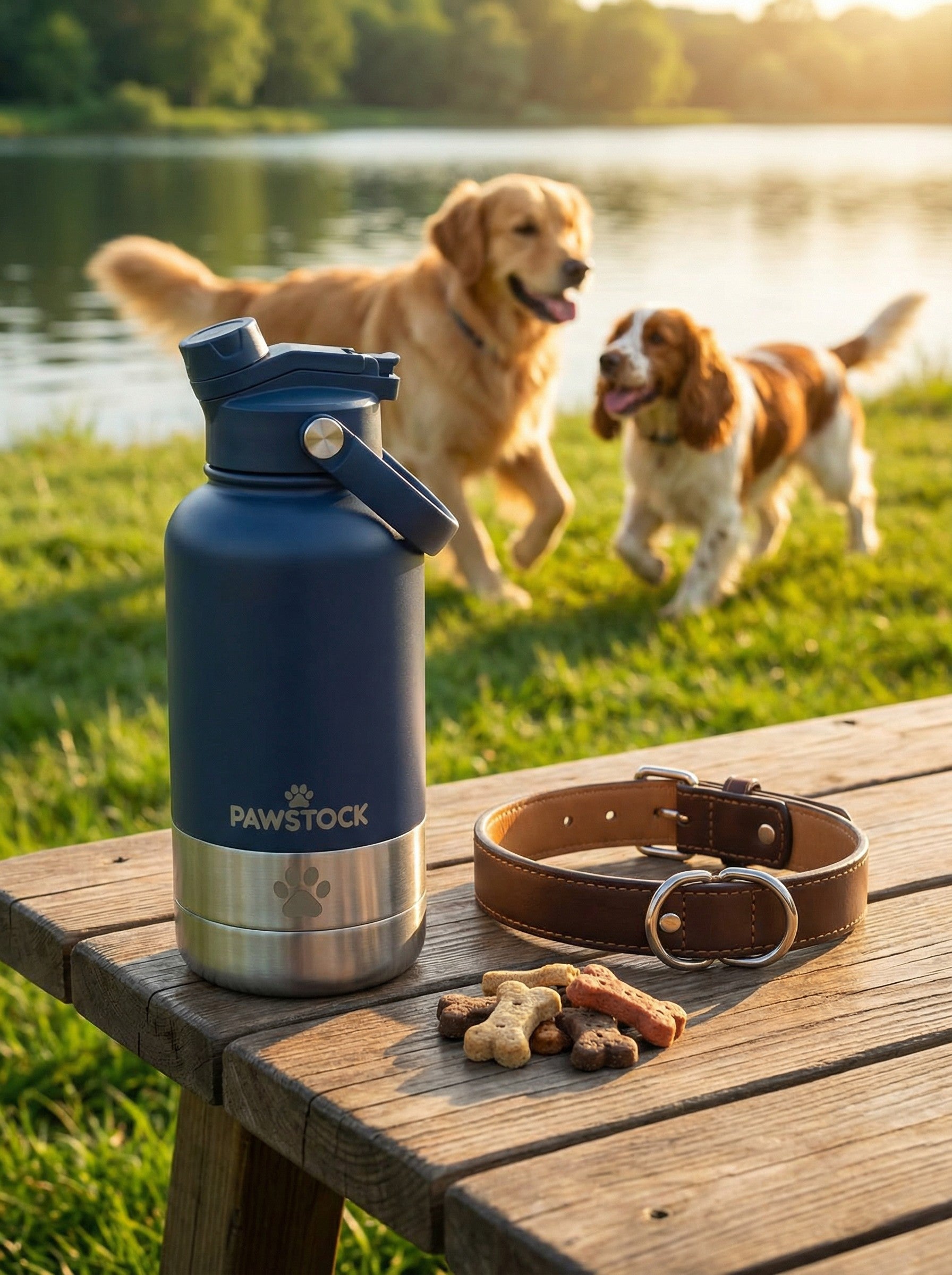 Dog Bowls, Feeders & Waterers: Pawstock 3-in-1 Insulated Dog Water Bottle with Dual Bowls  1L Stainless Steel Travel Bottle - Navy