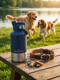 Dog Bowls, Feeders & Waterers: Pawstock 3-in-1 Insulated Dog Water Bottle with Dual Bowls  1L Stainless Steel Travel Bottle - Navy