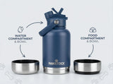 Dog Bowls, Feeders & Waterers: Pawstock 3-in-1 Insulated Dog Water Bottle with Dual Bowls  1L Stainless Steel Travel Bottle - Navy