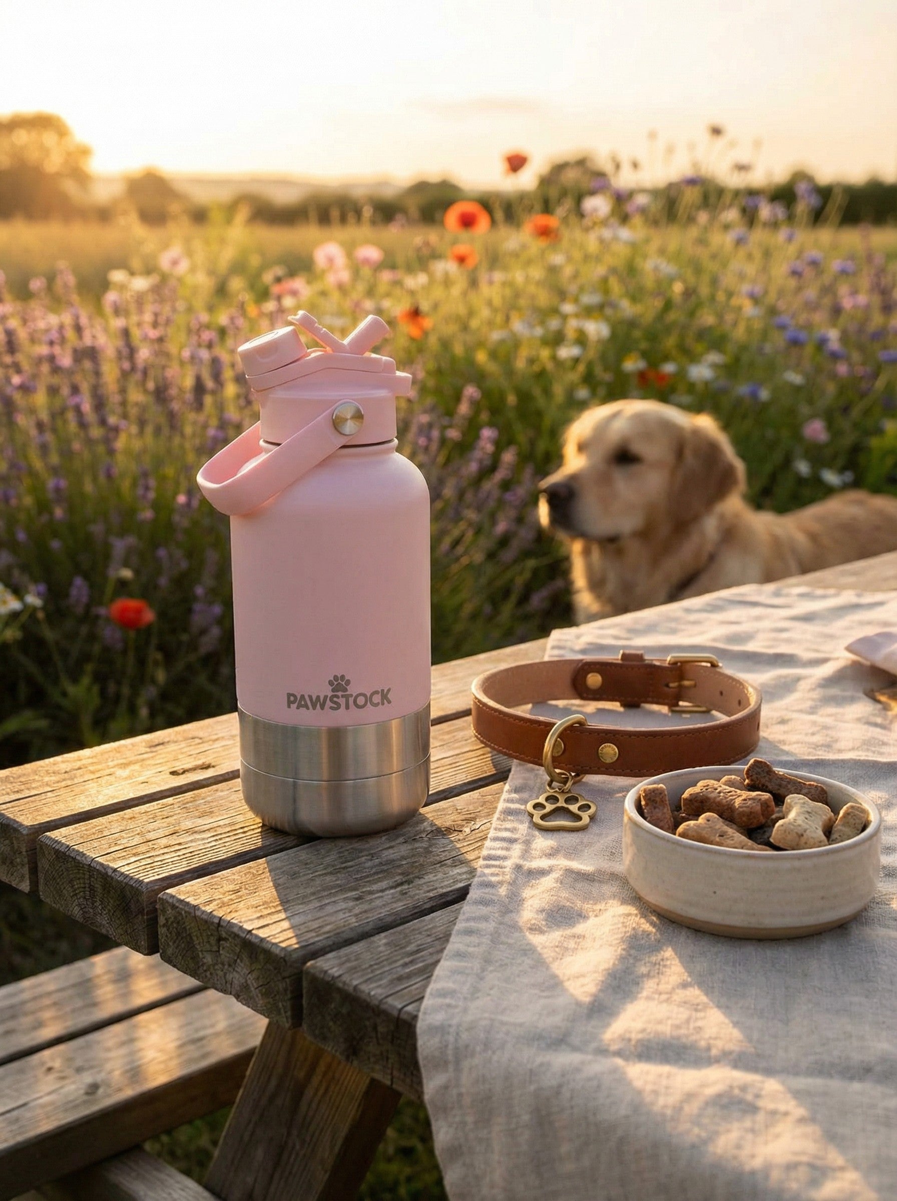 Dog Bowls, Feeders & Waterers: Pawstock 3-in-1 Insulated Dog Water Bottle with Dual Bowls  1L Stainless Steel Travel Bottle - Gray