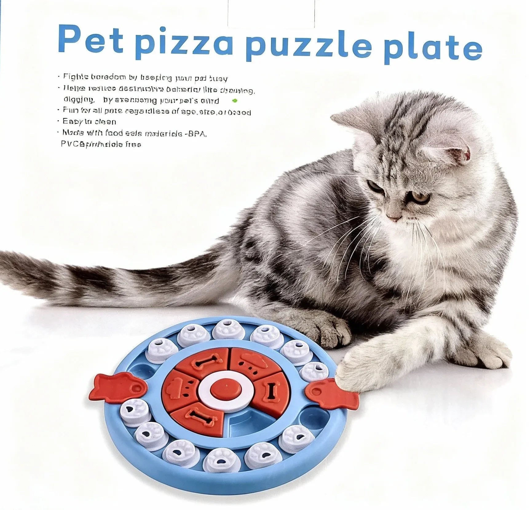 Pizza Puzzle Treat Toy for Dogs & Cats – Interactive Slow Feeder-Blue