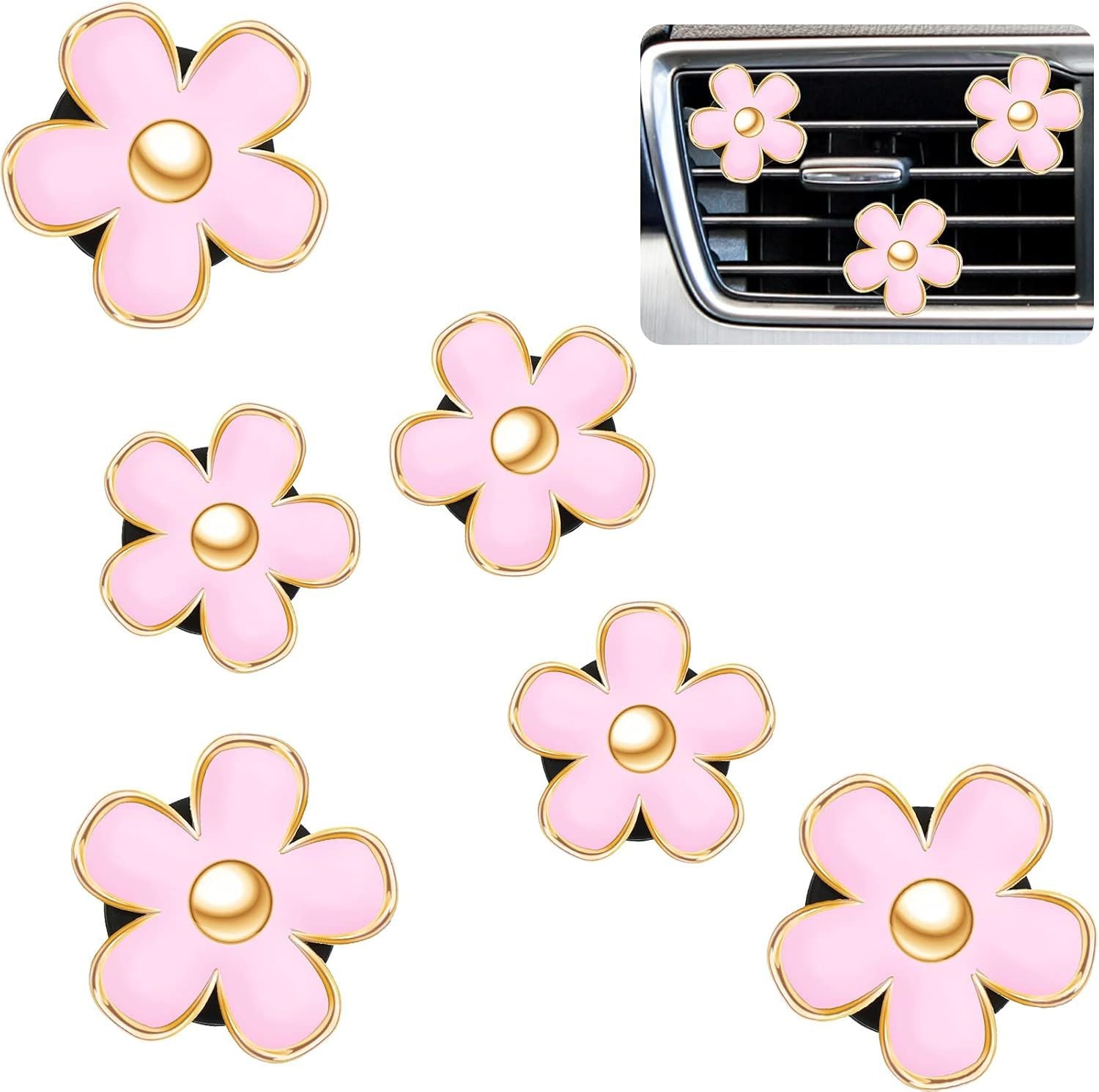 6 Pcs Daisy Flower Air Vent Clip Accessories Air Conditioning Outlet Clip Car Air Freshener Dashboard Accessories Charm Car Inter Decor(3 cm, 3.3 cm,Pink)