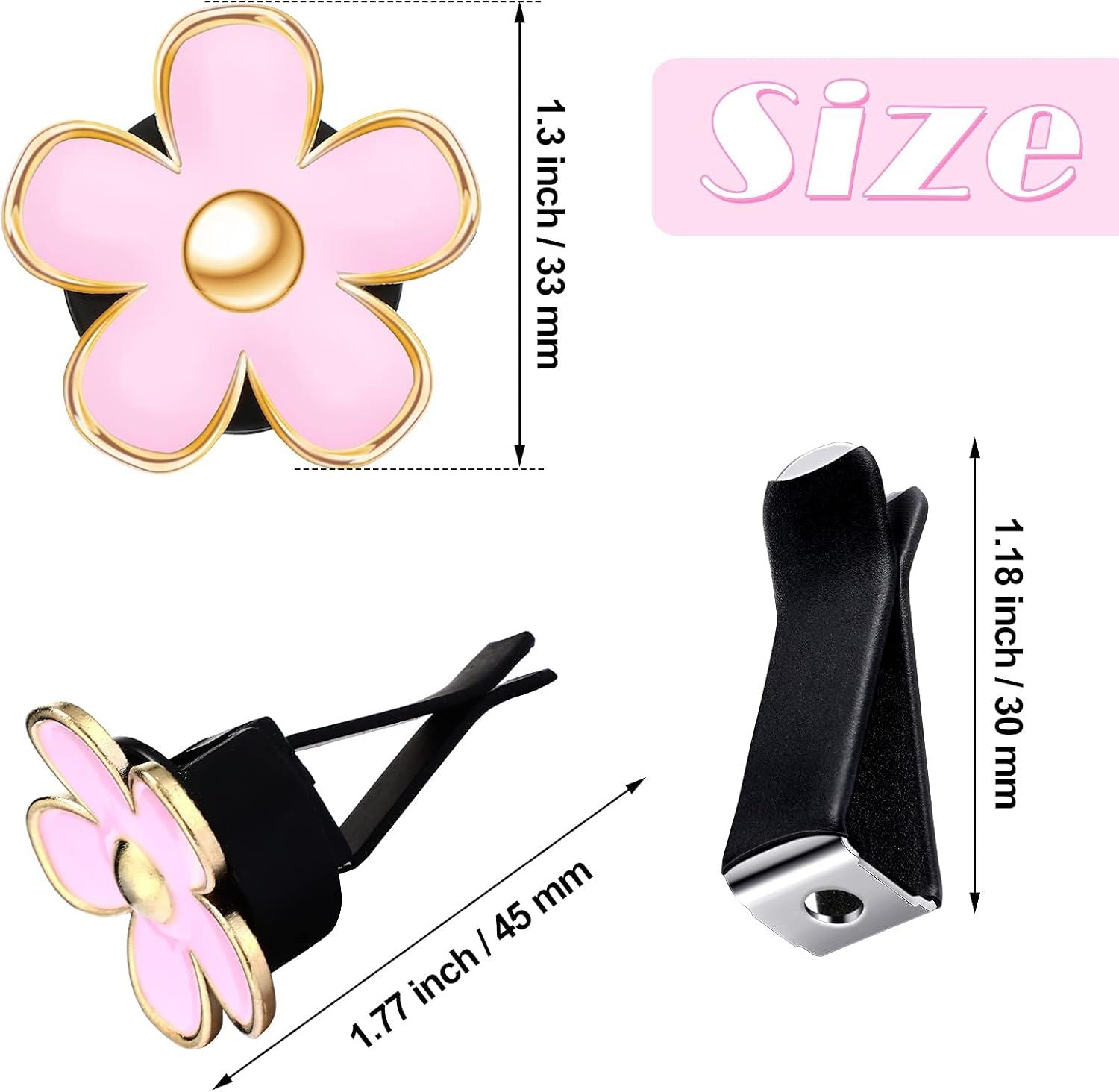 6 Pcs Daisy Flower Air Vent Clip Accessories Air Conditioning Outlet Clip Car Air Freshener Dashboard Accessories Charm Car Inter Decor(3 cm, 3.3 cm,Pink)