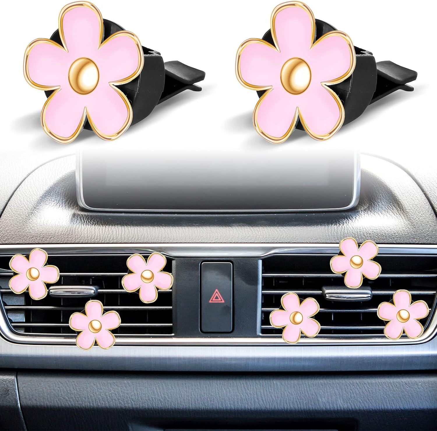 6 Pcs Daisy Flower Air Vent Clip Accessories Air Conditioning Outlet Clip Car Air Freshener Dashboard Accessories Charm Car Inter Decor(3 cm, 3.3 cm,Pink)