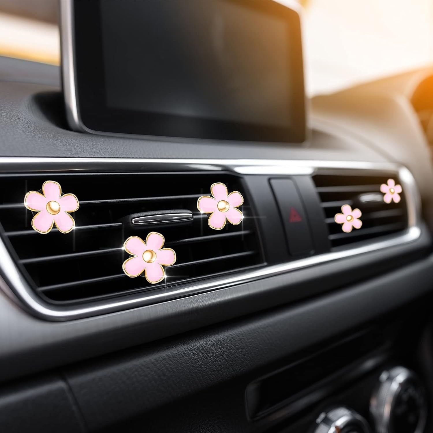 6 Pcs Daisy Flower Air Vent Clip Accessories Air Conditioning Outlet Clip Car Air Freshener Dashboard Accessories Charm Car Inter Decor(3 cm, 3.3 cm,Pink)