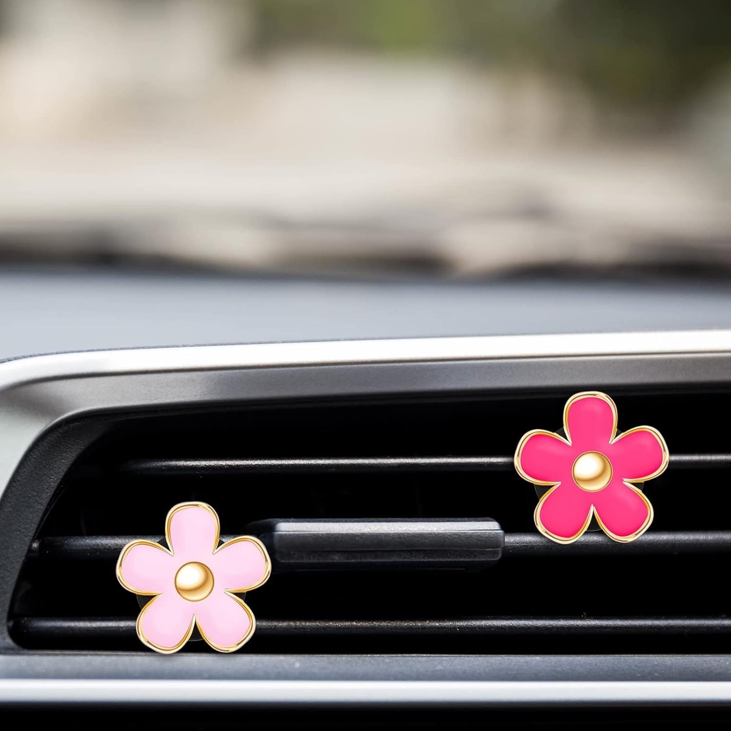 6 Pcs Daisy Flower Air Vent Clip Accessories Air Conditioning Outlet Clip Car Air Freshener Dashboard Accessories Charm Car Inter Decor(3 cm, 3.3 cm,Red, Pink, Black)
