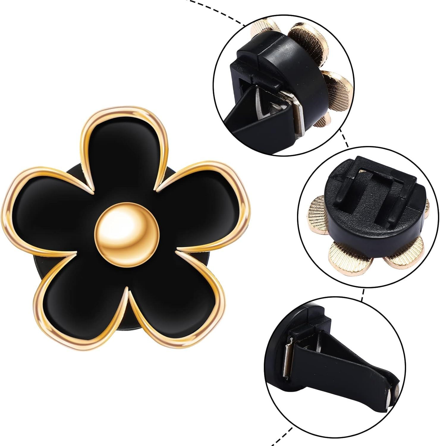 6 Pcs Daisy Flower Air Vent Clip Accessories Air Conditioning Outlet Clip Car Air Freshener Dashboard Accessories Charm Car Inter Decor(2.5 cm, 3 cm, 3.3 cm,Black)