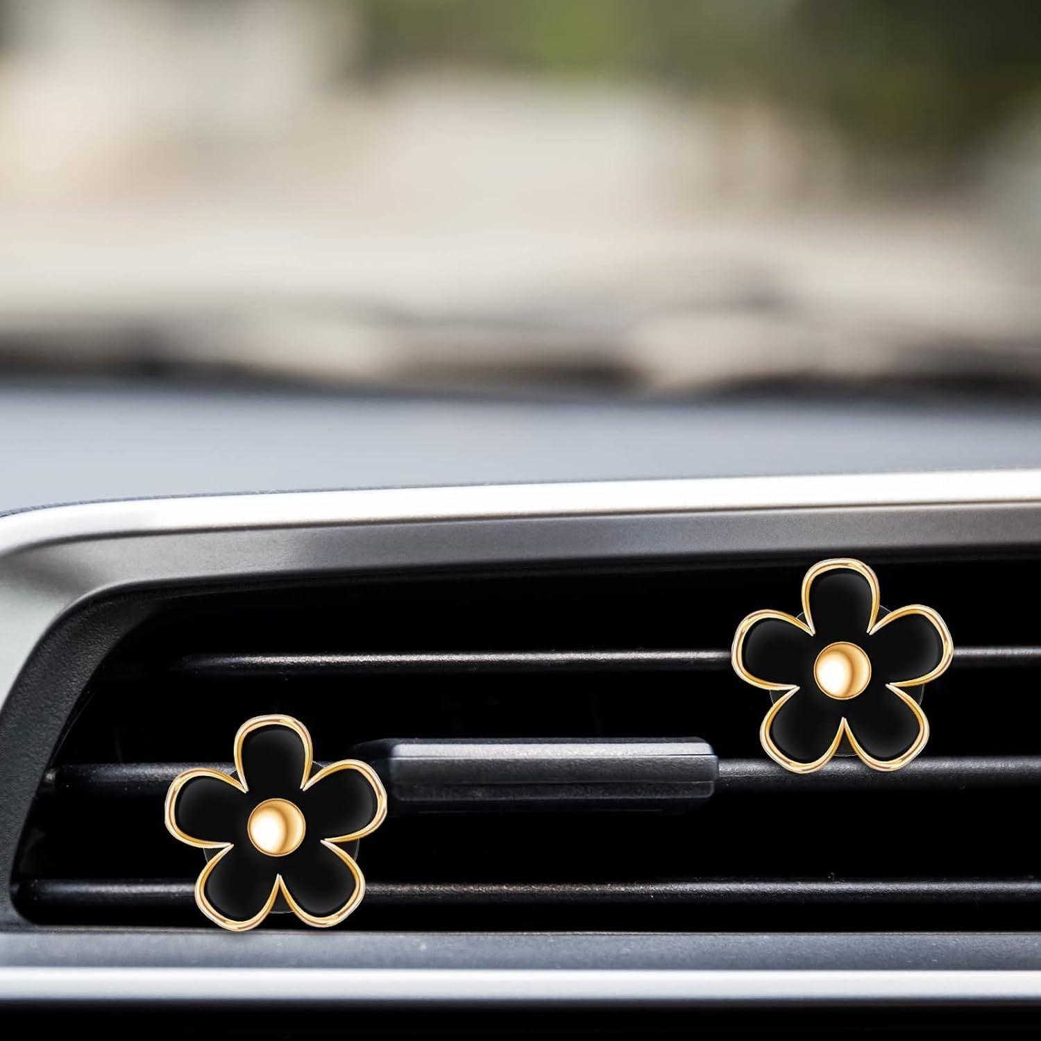 6 Pcs Daisy Flower Air Vent Clip Accessories Air Conditioning Outlet Clip Car Air Freshener Dashboard Accessories Charm Car Inter Decor(2.5 cm, 3 cm, 3.3 cm,Black)