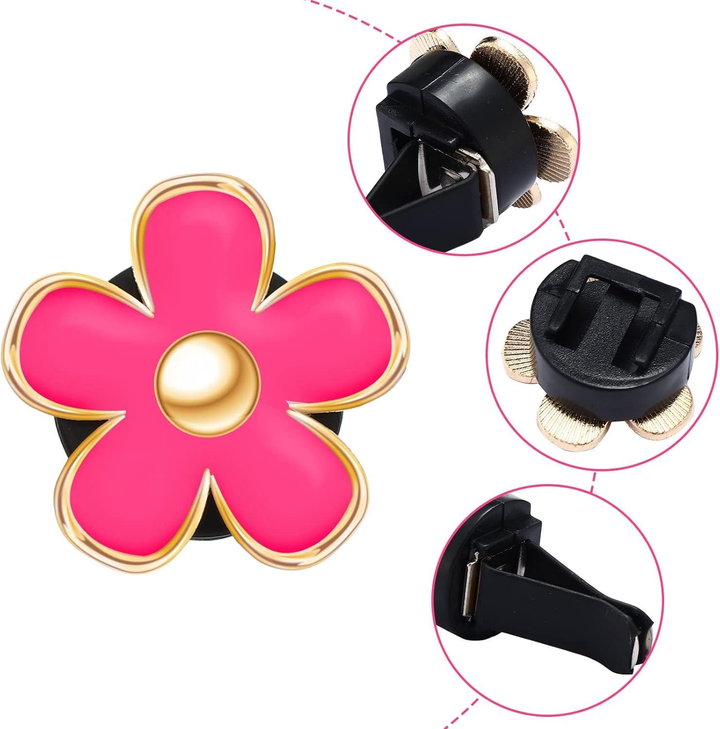 6 Pcs Daisy Flower Air Vent Clip Accessories Air Conditioning Outlet Clip Car Air Freshener Dashboard Accessories Charm Car Inter Decor(3 cm, 3.3 cm,Red, White, Black)