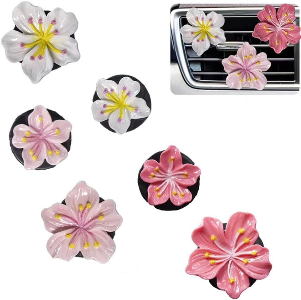 Cute Car Air Fresheners Vent Clips 6 PCS, Flower Air Vent Clips Pink Car Accessories Interior Aesthetic Women Automobile Air Conditioning Vents Decorations