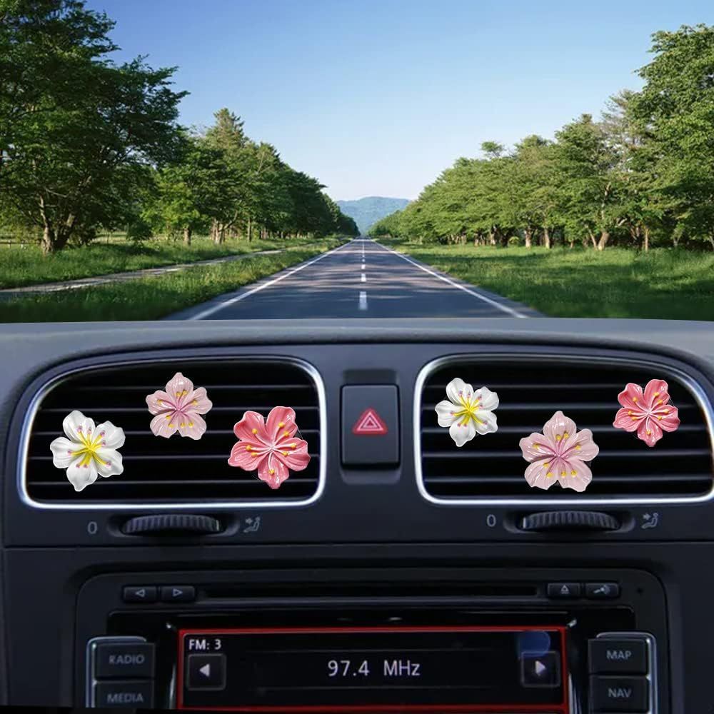 Cute Car Air Fresheners Vent Clips 6 PCS, Flower Air Vent Clips Pink Car Accessories Interior Aesthetic Women Automobile Air Conditioning Vents Decorations