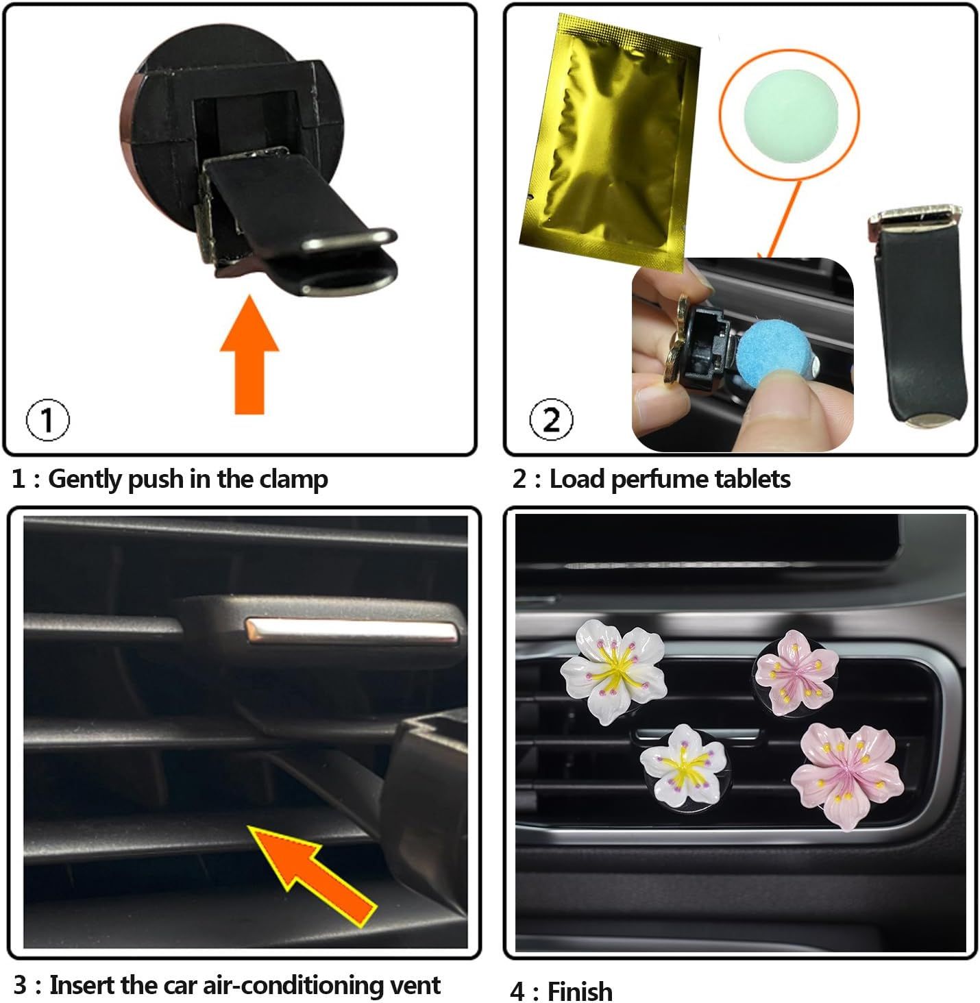 Cute Car Air Fresheners Vent Clips 6 PCS, Flower Air Vent Clips Pink Car Accessories Interior Aesthetic Women Automobile Air Conditioning Vents Decorations